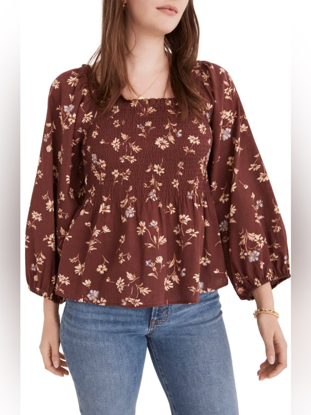 Madewell Lucie Smocked Peplum Top NWT , sz : 2
